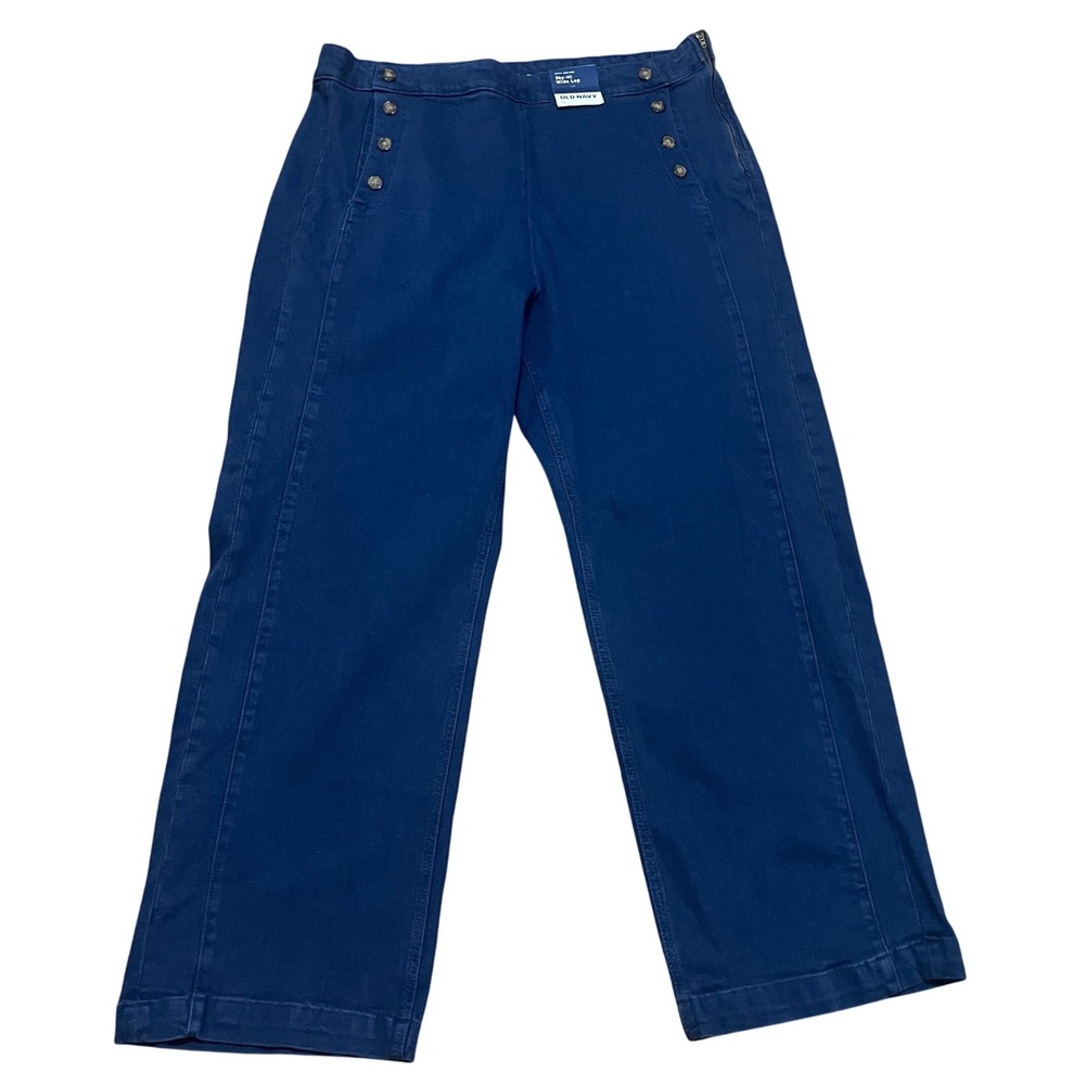 Old Navy Women's 18 Sky Hi Wide Leg Jeans‎ Dark Blue Button Pocket Detail NWT
